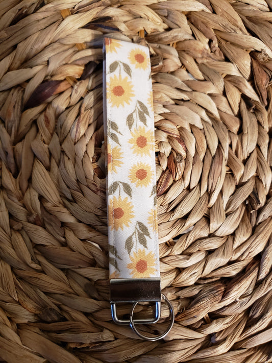 Sunflower Print Wristlet Keychain