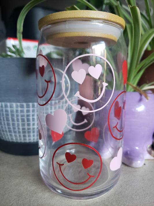 Smiley Valentine's Day 16 oz Glass Cup